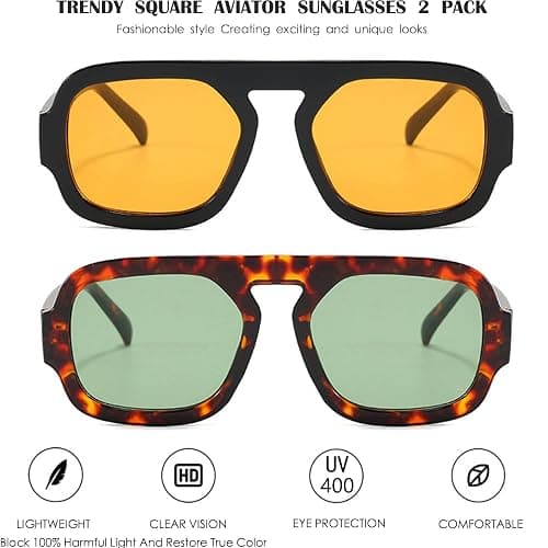 MUNSADE Trendy Square Aviator Sunglasses for Women Flat Top Designer Stylish Frame Sun Glasses Vintage Shades thumbnail 2