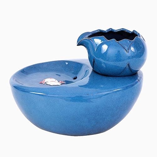ROSE CREATE Ceramic Cat Drinking Water Fountain, 1.3 Liters Pet Water Fountains for Cats and Dogs, Electric Pet Water Dispenser with Quiet Pump and 5 Replacement Filters - Blue Lotus Style thumbnail 5