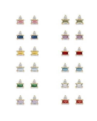 PAVOI 14K Gold Plated Sterling Silver Posts Colored Birthstone Flatback Stud Earrings for Women - Gemstone Cubic Zirconia Screwback Earrings - Dainty Helix Cartilage Piercing Jewelry thumbnail 3