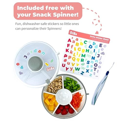 GoBe Kids Small Snack Spinner Flip Bundle with Hand Strap and Sticker Sheet - Reusable Snack Container with 5 Compartment Dispenser and Lid | BPA/PVC Free | Dishwasher Safe | No Spill- Mint Green thumbnail 3