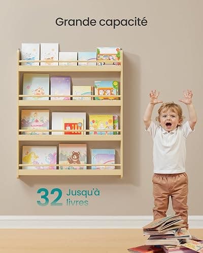SONGMICS Étagère à Livres pour Enfants, Bibliothèque à 4 Niveaux, Étagère Murale à Jouets, pour Chambre d’Enfant, Salle de Jeux, Naturel GKR014YZ01 thumbnail 5