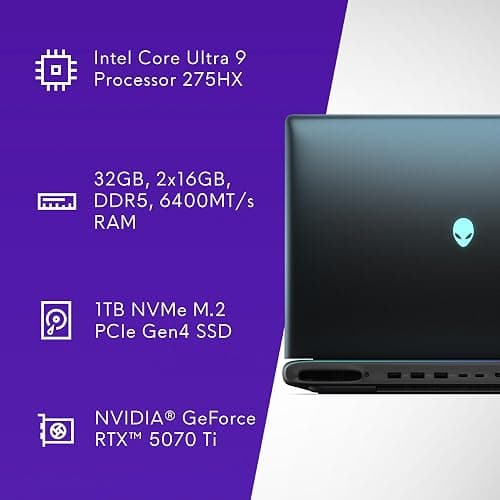 Alienware 16 Area-51 Gaming Laptop AA16250-16" WQXGA 240Hz Display, Intel Core Ultra 9-275HX, 32GB DDR5 RAM, 1TB SSD, NVIDIA GeForce RTX 5070Ti, Windows 11 Home, Onsite Service - Liquid Teal - Intel Core Ultra 9-275HX - 32 GB - 16.0 WQXGA - RTX 5070TI thumbnail 11