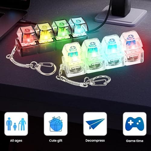 2 Pcs Keyboard Fidget Toy, Loud & Silent Fidget Keychain with LED Lights, Stress Relief Clicker Fidget Keyboard, Boost Focus and Calm Anxiety for Library Office Home thumbnail 3