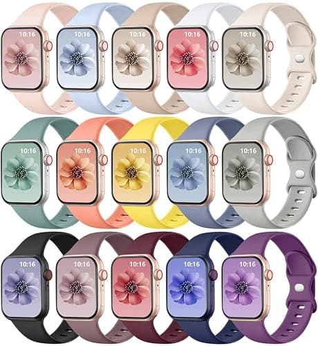 GEAK 15 Pack Bracelet Compatible with Apple Watch Band 40mm 38mm 44mm 42mm 41mm 45mm 46mm 49mm Women Men, Soft Sport Replacement Strap Wristbands for iWatch Bands Series 11 10 9 8 7 6 5 4 3 2 1 Ultra - Image 1