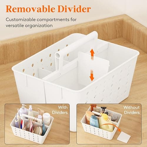 Lifewit Shower Caddy Portable, Plastic Bathroom Organizer with Handle and Holes, Hard Cleaning Basket for Toiletry Storage, College Dorm Essentials, White, 1 Pack thumbnail 4