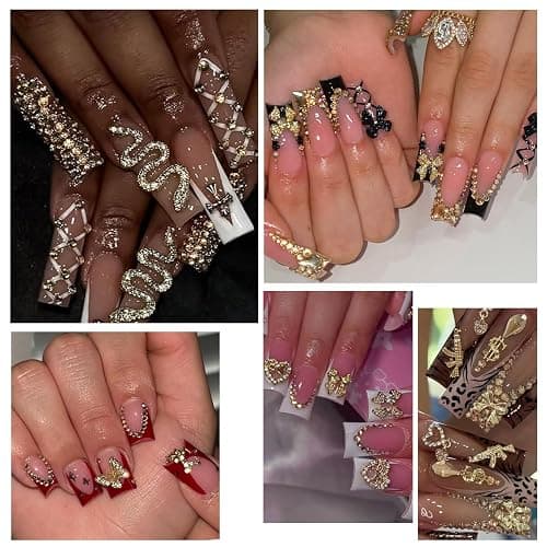 40Pcs Gold Nail Charms Nail Art Rhinestone Gems 3D Sparkling Nails Jewelry for Acrylic Nail Tips Accessories for Women DIY Nail Decorations thumbnail 5