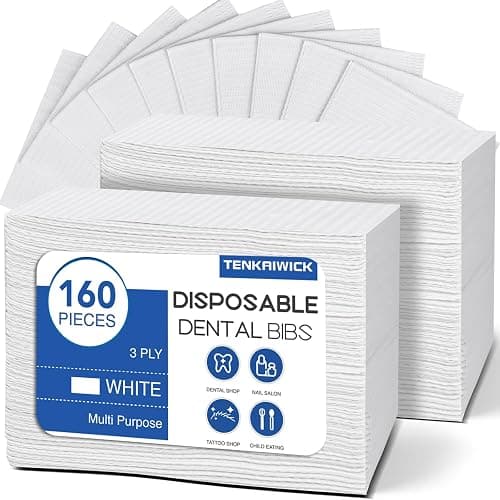 160 Pack Disposable Dental Bibs 13"x18", 3-Ply Waterproof Tattoo Bibs Sheet for Nail Salon, Dental Clinic, Feeding, Tattoo Shop (White) - Image 1