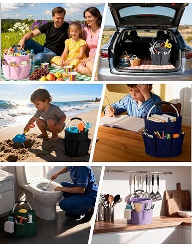 CIHTL Cleaning Caddy with Handle, for Cleaning Supplies Organizer Bucket | Foldable Storage Tote with 6 Pockets,17L Large Capacity Basket for Household Organizer,Laundry Room,Bathroom & Home thumbnail 5