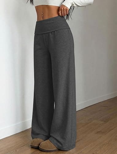 ZAFUL Women's Striped Pants Fold Waist Wide Leg Pants Lounge Pajama Pants | PJ Bottoms, Lounge & Casual, Cozy Lightweight Comfy Stretchy Loose Trousers, Loose Fit, Casual Daily Home Wear thumbnail 2