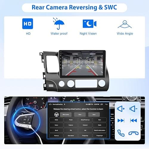 2+64G Android Car Stereo for Honda Civic 2006 2007 2008 2009 2010 2011 Wireless Carplay Android Auto, 10.1'' Touchscreen Head Unit with GPS Bluetooth Mirror Link WiFi FM/RDS EQ AHD Backup Camera SWC thumbnail 5