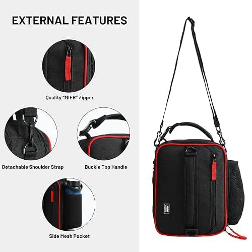 MIER Expandable Lunch Bag Insulated Lunch Box for Men to Work Travel Portable Lunchbox Bags with Shoulder Strap and Water Bottle Holder(Black/Red) thumbnail 6
