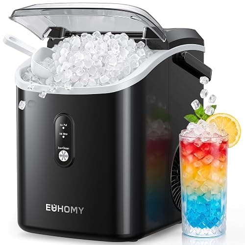EUHOMY Nugget Ice Maker Countertop with Handle, Ready in 6 Mins, 34lbs Per Day, Removable Top Cover, Auto-Cleaning, Portable Sonic Ice Maker with Basket and Scoop, for Home/Party/RV/Camping (Black) - Image 1