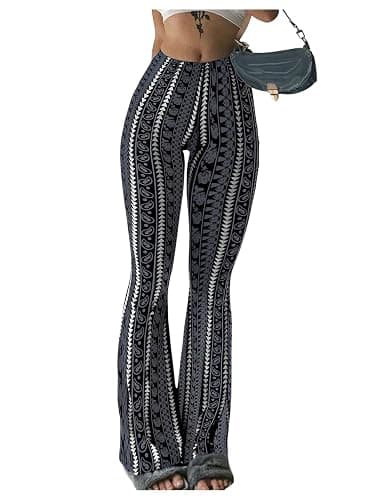 Milumia Women's Boho Yoga Leggings High Waisted Hippie Flared Pants Bell Bottoms - Image 1