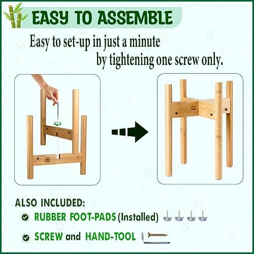 Dog Bowl Stand for Large Breed - 14-inch High, Adjustable Sideways to Fit Various Sizes of Pet Food/Water Bowls, Slow Feeders, and Drink Fountains - Bamboo thumbnail 4