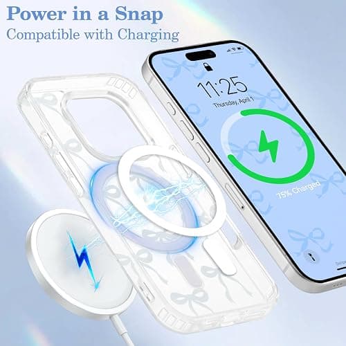UEEBAI Magnetic for iPhone 16 Pro Max Case, Bow Case Compatible with MagSafe, Wireless Slim Clear Ribbon Aesthetic Phone Cover Anti-Yellowing Shockproof Protective Cover for Women Girl - Baby Blue thumbnail 4