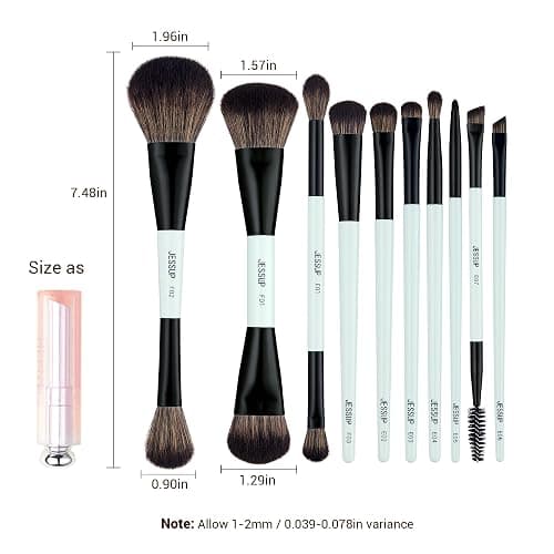 Jessup Makeup Brushes Set 10pcs, Double Sided Foundation Contour Blush Highlight Blending Eyebrow Brush Eyeshadow Eyeliner Concealer Brush, Bright Cyan Cruelty Free Cosmetic Tools T500 - 10pcs-T500 thumbnail 7