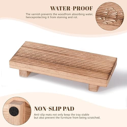 Bathroom Tray Farmhouse Decor Pedestal Stand Wood Riser Display Kitchen Accessories Soap Holder for Sink, Counter, Vanity, 8.7 * 3.6 Brown thumbnail 7