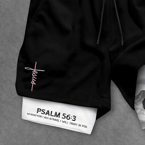 GritSon Psalm 56:3 Christian Shorts for Men, Mens Gym Clothes, Mens Shorts with Liner, Work Out Shorts Gym for Men 2 (M) thumbnail 5
