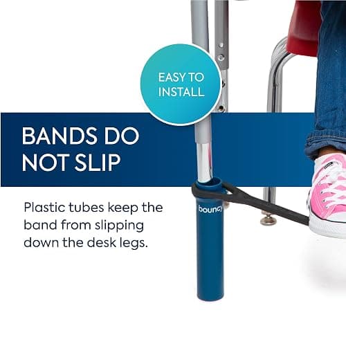 Bouncyband Original Bouncy Bands for Desks, Blue, 1-Pack – Desk Chair Bands for 20” to 28” Wide Desk Legs with 1.5” Diameter Support Pipes – Silent Sensory Tool Increases Focus and Relieves Stress thumbnail 6