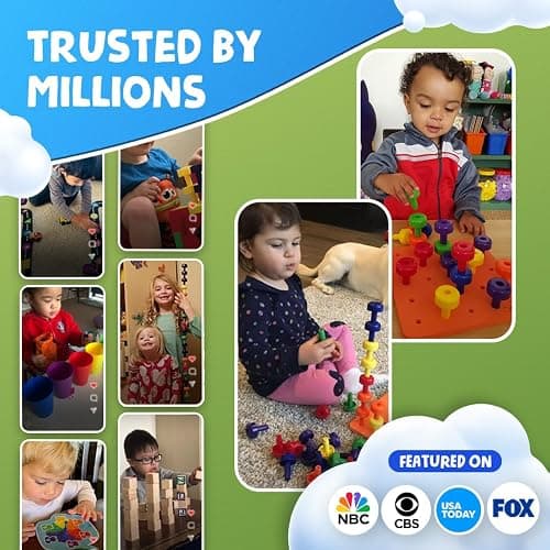 Skoolzy Peg Board Set - Montessori Toys for 2 Year Old - 33 Pc Peg Board for Kids - Occupational Therapy Toys with Pegs, Dice, Lacing String & Storage Bag - Montessori Toys for 2+ Year Old - 1. Peg Set with Foam Board (33 pc) thumbnail 6
