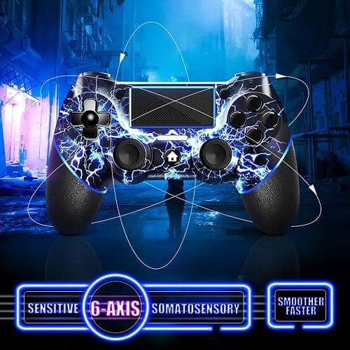 AceGamer Wireless Controller for PS4, Custom Design V2 Gamepad Joystick for PS4 with Non-Slip Grip of Both Sides and 3.5mm Audio Jack! Thumb Caps Included! (Lightning) thumbnail 5