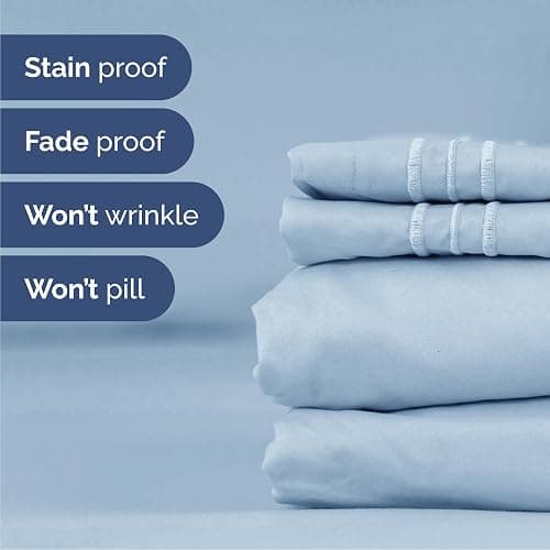Queen Size 4 Piece Sheet Set - Comfy Breathable & Cooling Sheets - Hotel Luxury Bed Sheets for Women & Men - Deep Pockets, Easy-Fit, Extra Soft & Wrinkle Free Sheets - Sky Blue Oeko-Tex Bed Sheet Set thumbnail 5
