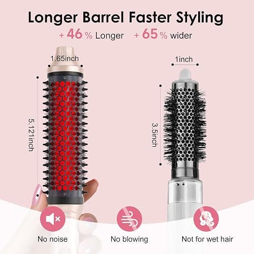 Infrared Thermal Brush, 1.65 inch Heated Round Brush for Blowout Look, Universal Voltage, Negative Ion Technology, 6 Temperature Settings, Less Damage, Pink Gifts for Women Teen Girls thumbnail 6