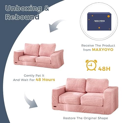 MAXYOYO Bean Bag Chair, Two-seat Bean Bag Sofa with Pillows and Armrests for Adults, Upholstered Loveseat Floor Sofa Couch Fluffy Chair Bean Bag Couch for Bedroom Living Room, Pink thumbnail 4