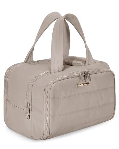 BAGSMART Travel Toiletry Bag, Crush Toiletry Bag for Women, Wide-open Puffy Toiletry Bags for Traveling, Large Travel Cosmetic Makeup Bag Organizer for Accessories,Toiletrie, Grayish Brown - Image 1