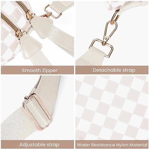HICARRY Checkered Crossbody Purse for Women Nylon Checkerboard Bum Bags Checkered Cross Body Bags (Beige) thumbnail 4