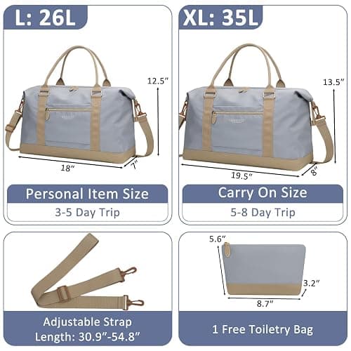 ELONGRIVER Women Travel Duffle Bags, Weekender Overnight Bag, Hospital Bag | Airplane Duffel Bags with Toiletry Bag, Hospital Bag for Labor Delivery,Tote Weekend Bag with Luggage Sleeve,Large,Light Blue thumbnail 2