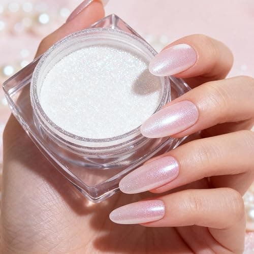 White Pearl Chrome Nail Powder,Iridescent Mirror Effect Aurora Magic Pearlescent Nail Jewelry Glitter Powder Holographic Pigment, Symphony Mermaid Pearl Glitter Dust Kit,DlY Nail Art Decorations thumbnail 5