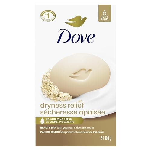 Dove Beauty Bar Soap for Calm, Replenished Skin, Oatmeal and Rice Milk Scent Tranquil and Hydrated Skin 106g (Pack of 6 bars) - Image 1