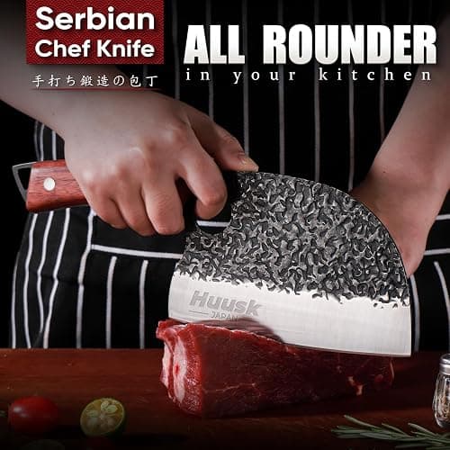 Huusk Butcher Knife Set Hand Forged Serbian Chef Knife Viking Boning Knife Cleaver Knife 3PCS Kitchen Knife Set for Meat Cutting Home & Outdoor Cooking BBQ Knives Gift for Men thumbnail 3