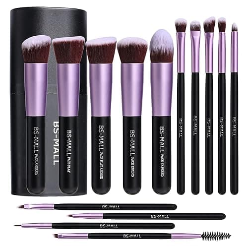 BS-MALL Makeup Brushes Premium Synthetic Foundation Powder Concealers Eye Shadows 14 Pcs Purple - Purple