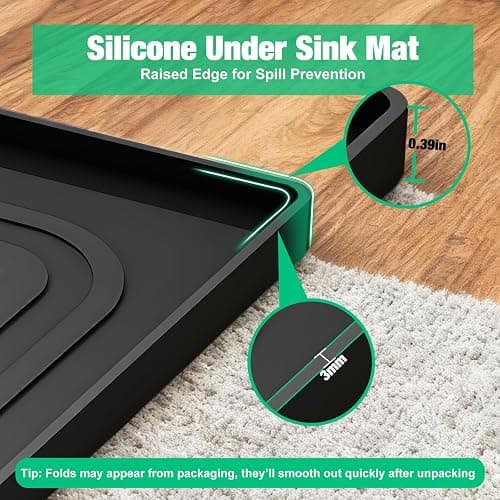 Aisslro Under Sink Mat 22" X 19", Waterproof Silicone Under Sink Mats for Kitchen, Anti-Leak Shelf Liner & Cabinet Protector with Raised Edge, [BPA Free] Bathroom Tray Home Organizer, Black thumbnail 6