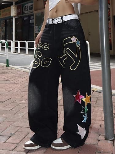 OYICAI Baggy Jeans Wide Leg Denim Pants Loose Long Trousers thumbnail 4