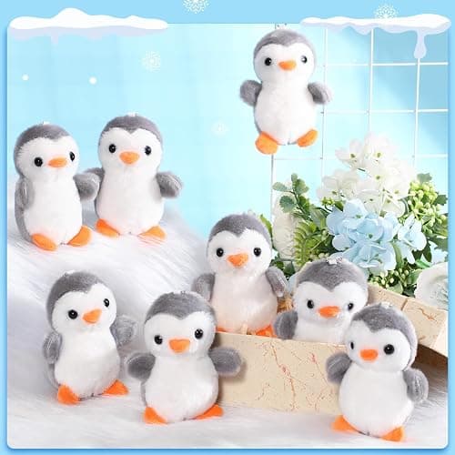 Skylety 8 Pcs 4 Inch Mini Penguin Stuffed Animal Bulk Penguin Plush Keychains for Birthday Xmas Party Favor Gifts (Grey) thumbnail 2