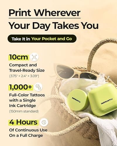 Imprintu Temporary Tattoo Printer – Full Set with Powder Primer & Balm Fixer, 100% Vegan Cosmetic Ink, Dual Mode for Skin & Objects, Lasts up to 24 Hours, Over 10,000 Custom Designs with iOS/Android thumbnail 6