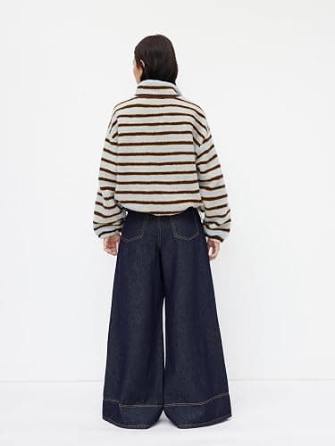 CIDER Fleece Stripe Stand Collar Drawstring Half Zip Oversized Sweatshirt thumbnail 3
