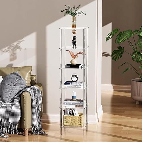 solaround Acrylic Bookshelf, Small Bookcase, Standing Freestanding Corner Storage Shelves Display Shelf for Living Room, Bedroom (Clear, 6 Tier) thumbnail 2