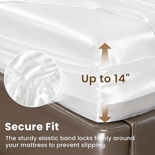 Love's cabin Full Size Satin Sheet Sets - 4 Piece White Silky Satin Sheet Set Full with Deep Pocket, Luxury Silk Feel Satin Bed Sheets Full Bedding Set (1 Flat Sheet,1 Fitted Sheet,2 Pillow Cases) thumbnail 4