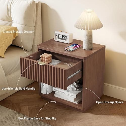 SnuHome Nightstands Set of 2, Nightstand with Drawers Bedside Table End Table, Modern Fluted Nightstand Bed Side Table for Bedroom Living Room Home Office (Brown) thumbnail 4