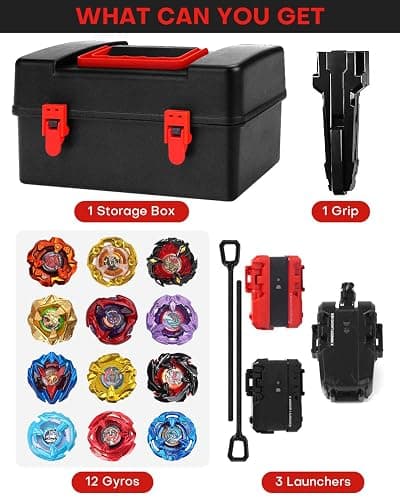 DEZAWRTY Gyro X Set, 12 Right Spinning X Blade Tops, 2 Ripcord Launchers, 1 String Launcher and 1 Grip with Storage Box, Battling Game Kids Toys Boys Birthday Gift Ideal for 6+ Years Old thumbnail 3