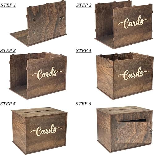 Cregugua Large Card Box 12"x 9"x 9" Rustic Wooden Card box Gifts Card Box for Wedding Birthday Baby Shower Graduation Party thumbnail 3