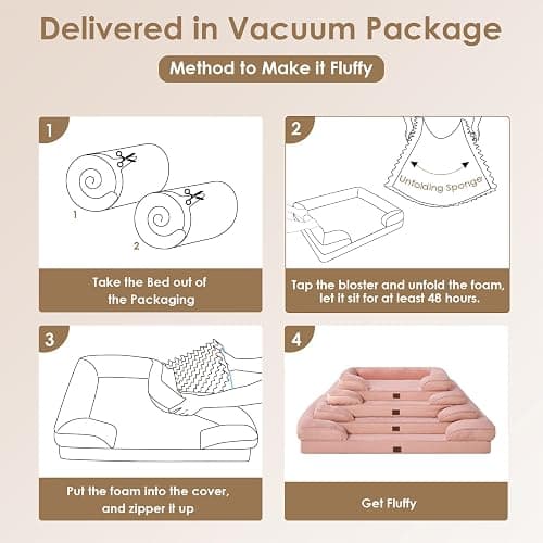 EHEYCIGA Orthopedic Dog Beds for Extra Large Dogs, Waterproof Memory Foam XL Pet Bed with Sides, Non-Slip Bottom and Egg-Crate Foam Big Dog Couch Bed with Washable Removable Cover, Dusty Pink thumbnail 7