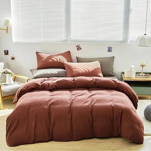 Luxlovery Brick Red Comforter Set Queen Dark Red Bedding Comforter Set Solid Soft Breathable Reddish Solid Color Blanket Quilts 3 Piece Bedding Set for Queen Bed thumbnail 2