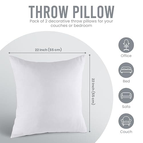 Utopia Bedding Throw Pillows Insert (Pack of 2, White) - 22 x 22 Inches Bed and Couch Pillows - Indoor Decorative Pillow thumbnail 3