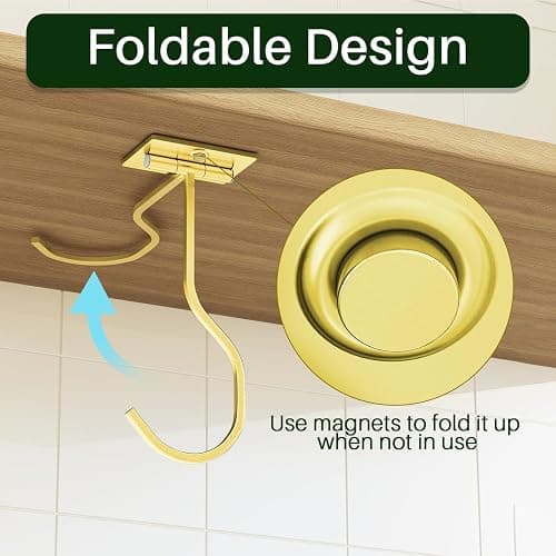 bussdis Under Cabinet Banana Hook Adhesive: Foldable Banana Hanger, Gold Metal Banana Holder for Kitchen & RV, Space-Saving Design, Folding with Magnets When Not in Use, Keep Bananas Fresh thumbnail 3