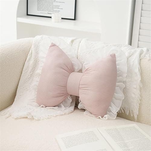 Pillows Couch Bow Pillow Cute Bow Shaped Pillows Lumbar Pillow Home Decorative Bowknot Throw Pillow Cushion For Sofa Couch Bed Living Room Bedroom Car Backrest Cushion Mid Throw Pillows for (Pink, A) thumbnail 6